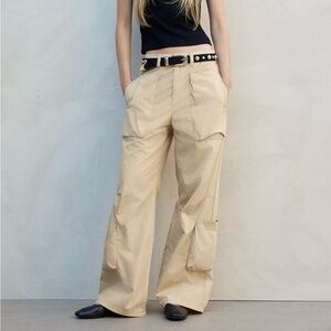 New H&M cotton cargo trousers beige
